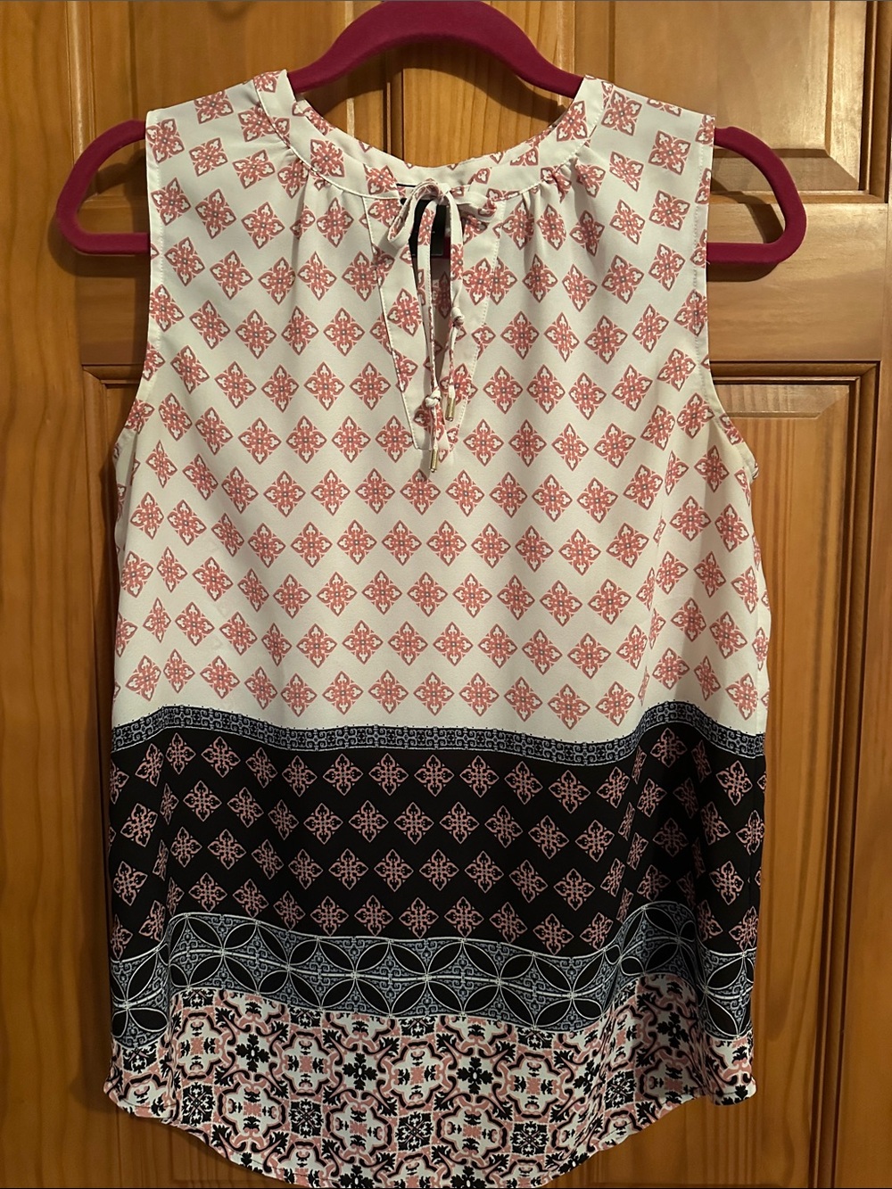 Ann Taylor Factory Sleeveless Tie-Neck Blouse - cream, Pink & Black